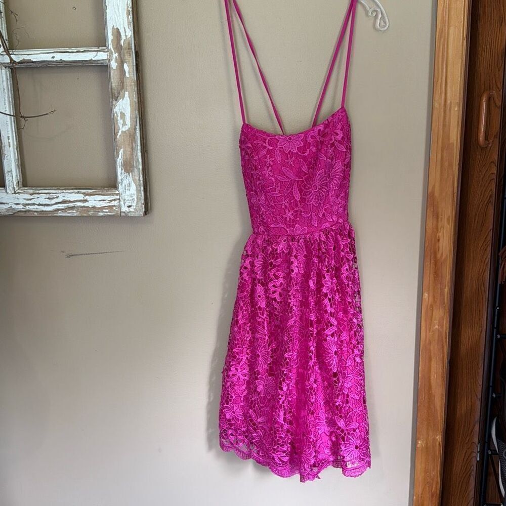 NWT Fifteen Roses Davids Bridal Pink lace floral mini dress size 0 prom party fo